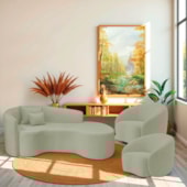 Kit Recamier Curvo Sala de Estar Inglaterra 180cm Lado Direito e 2 Poltronas Orgânica Luxo Amore Bouclé Verde Oliva