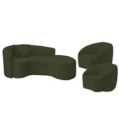 Kit Recamier Curvo Sala de Estar Inglaterra 180cm Lado Direito e 2 Poltronas Orgânica Luxo Amore Linho Verde