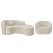 Kit Recamier Curvo Sala de Estar Inglaterra 180cm Lado Direito e Poltrona Orgânica Luxo Amore Bouclé Bege