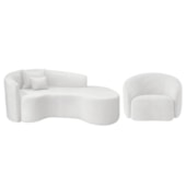 Kit Recamier Curvo Sala de Estar Inglaterra 180cm Lado Direito e Poltrona Orgânica Luxo Amore Bouclé Branco