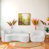 Kit Recamier Curvo Sala de Estar Inglaterra 180cm Lado Direito e Poltrona Orgânica Luxo Amore Bouclé Branco