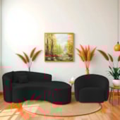Kit Recamier Curvo Sala de Estar Inglaterra 180cm Lado Direito e Poltrona Orgânica Luxo Amore Bouclé Preto