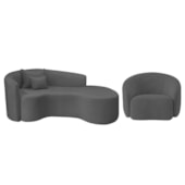 Kit Recamier Curvo Sala de Estar Inglaterra 180cm Lado Direito e Poltrona Orgânica Luxo Amore Linho