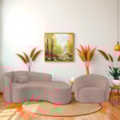 Kit Recamier Curvo Sala de Estar Inglaterra 180cm Lado Direito e Poltrona Orgânica Luxo Amore Linho Rose