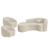 Kit Recamier Curvo Sala de Estar Inglaterra 180cm Lado Esquerdo e 2 Poltronas Orgânica Luxo Amore Bouclé Bege