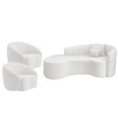 Kit Recamier Curvo Sala de Estar Inglaterra 180cm Lado Esquerdo e 2 Poltronas Orgânica Luxo Amore Bouclé Branco