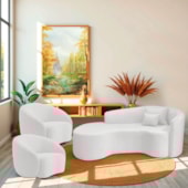 Kit Recamier Curvo Sala de Estar Inglaterra 180cm Lado Esquerdo e 2 Poltronas Orgânica Luxo Amore Bouclé Branco