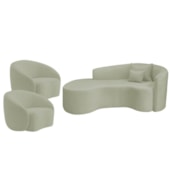 Kit Recamier Curvo Sala de Estar Inglaterra 180cm Lado Esquerdo e 2 Poltronas Orgânica Luxo Amore Bouclé Verde Oliva