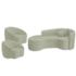 Kit Recamier Curvo Sala de Estar Inglaterra 180cm Lado Esquerdo e 2 Poltronas Orgânica Luxo Amore Bouclé Verde Oliva