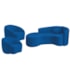 Kit Recamier Curvo Sala de Estar Inglaterra 180cm Lado Esquerdo e 2 Poltronas Orgânica Luxo Amore Linho Azul Royal