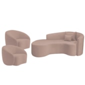 Kit Recamier Curvo Sala de Estar Inglaterra 180cm Lado Esquerdo e 2 Poltronas Orgânica Luxo Amore Linho Rose