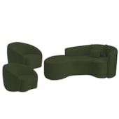 Kit Recamier Curvo Sala de Estar Inglaterra 180cm Lado Esquerdo e 2 Poltronas Orgânica Luxo Amore Linho Verde