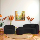 Kit Recamier Curvo Sala de Estar Inglaterra 180cm Lado Esquerdo e Poltrona Orgânica Luxo Amore Bouclé Preto