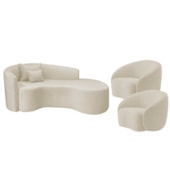 Kit Recamier Curvo Sala de Estar Inglaterra 200cm Lado Direito e 2 Poltronas Orgânica Luxo Amore Bouclé Bege
