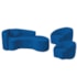 Kit Recamier Curvo Sala de Estar Inglaterra 200cm Lado Direito e 2 Poltronas Orgânica Luxo Amore Linho Azul Royal