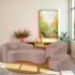 Kit Recamier Curvo Sala de Estar Inglaterra 200cm Lado Direito e 2 Poltronas Orgânica Luxo Amore Linho Rose