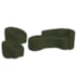 Kit Recamier Curvo Sala de Estar Inglaterra 200cm Lado Esquerdo e 2 Poltronas Orgânica Luxo Amore Linho Verde