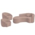 Kit Recamier Curvo Sala de Estar Inglaterra 200cm Lado Esquerdo e 2 Poltronas Orgânica Luxo Amore Linho Rose