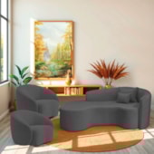 Kit Recamier Curvo Sala de Estar Inglaterra 200cm Lado Esquerdo e 2 Poltronas Orgânica Luxo Amore Linho Cinza Escuro