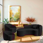 Kit Recamier Curvo Sala de Estar Inglaterra 200cm Lado Esquerdo e 2 Poltronas Orgânica Luxo Amore Linho Preto