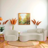 Kit Recamier Curvo Sala de Estar Inglaterra 200cm Lado Esquerdo Poltrona Orgânica Luxo Amore Bouclé Bege