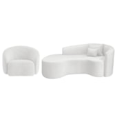 Kit Recamier Curvo Sala de Estar Inglaterra 200cm Lado Esquerdo Poltrona Orgânica Luxo Amore Bouclé Branco