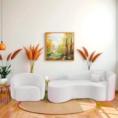 Kit Recamier Curvo Sala de Estar Inglaterra 200cm Lado Esquerdo Poltrona Orgânica Luxo Amore Bouclé Branco