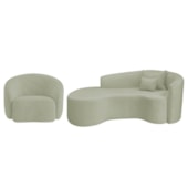 Kit Recamier Curvo Sala de Estar Inglaterra 200cm Lado Esquerdo Poltrona Orgânica Luxo Amore Bouclé Verde Oliva