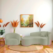 Kit Recamier Curvo Sala de Estar Inglaterra 200cm Lado Esquerdo Poltrona Orgânica Luxo Amore Bouclé Verde Oliva