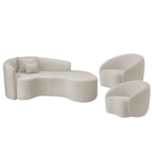 Kit Recamier Curvo Sala de Estar Inglaterra 200cm Lado Esquerdo Poltrona Orgânica Luxo Amore Linho Bege