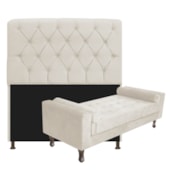 Kit Recamier Sofá Calçadeira Divã Félix 140 cm e Cabeceira Estofada Lady 140 cm Para Cama Box Casal  Corano Bege - AM Decor
