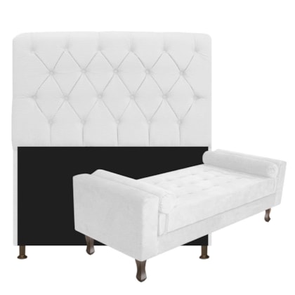 Kit Recamier Sofá Calçadeira Divã Félix 140 cm e Cabeceira Estofada Lady 140 cm Para Cama Box Casal Corano Branco - AM Decor