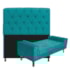 Kit Recamier Sofá Calçadeira Divã Félix 140 cm e Cabeceira Estofada Lady 140 cm Para Cama Box Casal Suede Azul Turquesa - AM Decor