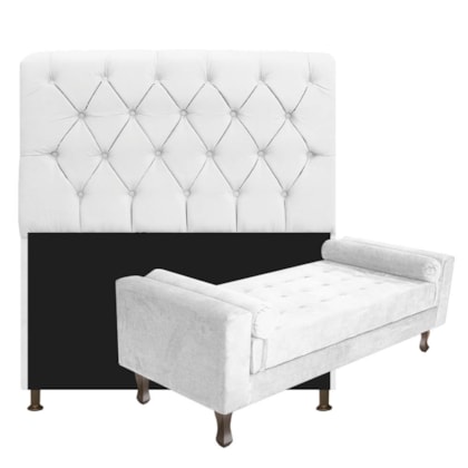 Kit Recamier Sofá Calçadeira Divã Félix 140 cm e Cabeceira Estofada Lady 140 cm Para Cama Box Casal Suede Branco - AM Decor