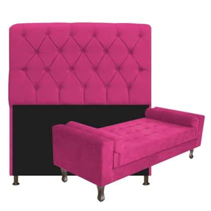 Kit Recamier Sofá Calçadeira Divã Félix 140 cm e Cabeceira Estofada Lady 140 cm Para Cama Box Casal Suede Pink - AM Decor