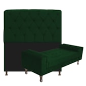Kit Recamier Sofá Calçadeira Divã Félix 140 cm e Cabeceira Estofada Lady 140 cm Para Cama Box Casal Suede Verde - AM Decor