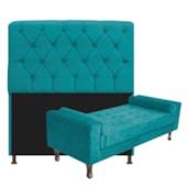 Kit Recamier Sofá Calçadeira Divã Félix 160 cm e Cabeceira Estofada Lady 160 cm Para Cama Box Queen Size Suede Azul Turquesa - AM Decor