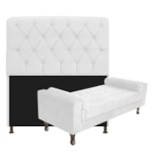 Kit Recamier Sofá Calçadeira Divã Félix 195 cm e Cabeceira Estofada Lady 195 cm Para Cama Box King Size Corano Branco - AM Decor