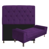 Kit Recamier Sofá Calçadeira Divã Félix 195 cm e Cabeceira Estofada Lady 195 cm Para Cama Box King Size Suede Roxo - AM Decor