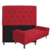 Kit Recamier Sofá Calçadeira Divã Félix 195 cm e Cabeceira Estofada Lady 195 cm Para Cama Box King Size Suede Vermelho - AM Decor