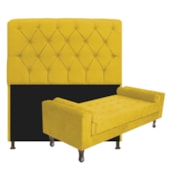 Kit Recamier Sofá Calçadeira Divã Félix 90 cm e Cabeceira Estofada Lady 90 cm Para Cama Box Solteiro Suede Amarelo - AM Decor