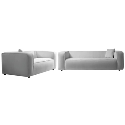 Kit Sofá 2 Lugares 160cm e Poltrona Decorativa Escritório Orgânico Cecília Linho Cinza Claro