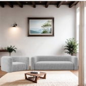 Kit Sofá 2 Lugares 160cm e Poltrona Orgânica Luxo Recepção Melina Linho Cinza Claro - Amarena Moveis