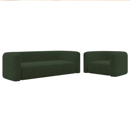 Kit Sofá 2 Lugares 160cm e Poltrona Orgânica Luxo Recepção Melina Linho Verde - Amarena Moveis