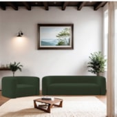Kit Sofá 2 Lugares 160cm e Poltrona Orgânica Luxo Recepção Melina Linho Verde - Amarena Moveis