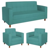 Kit Sofá 2 Lugares e 2 Poltronas Denver Suede Azul Turquesa - AM Decor