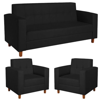 Kit Sofá 2 Lugares e 2 Poltronas Denver Suede Preto - AM Decor - Amarena  Moveis