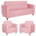 Kit Sofá 2 Lugares e 2 Poltronas Denver Suede Rosa Bebê - AM Decor