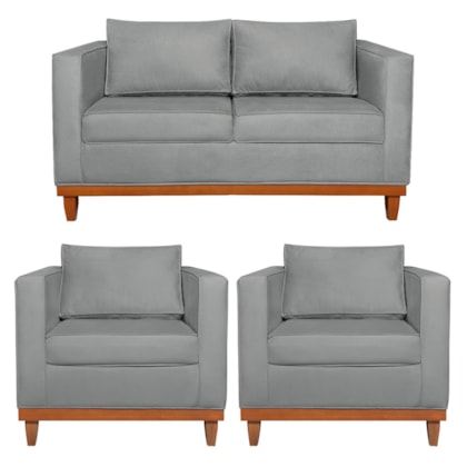 Kit Sofa 2 Lugares e 2 Poltronas Europa Bouclé Cinza - Amarena Móveis