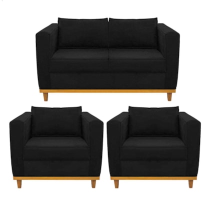 Kit Sofá 2 Lugares e 2 Poltronas Europa Corano Preto AM Decor